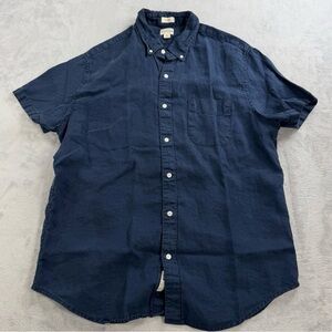 Men's Linen Navy Blue Button-Up Shirt
